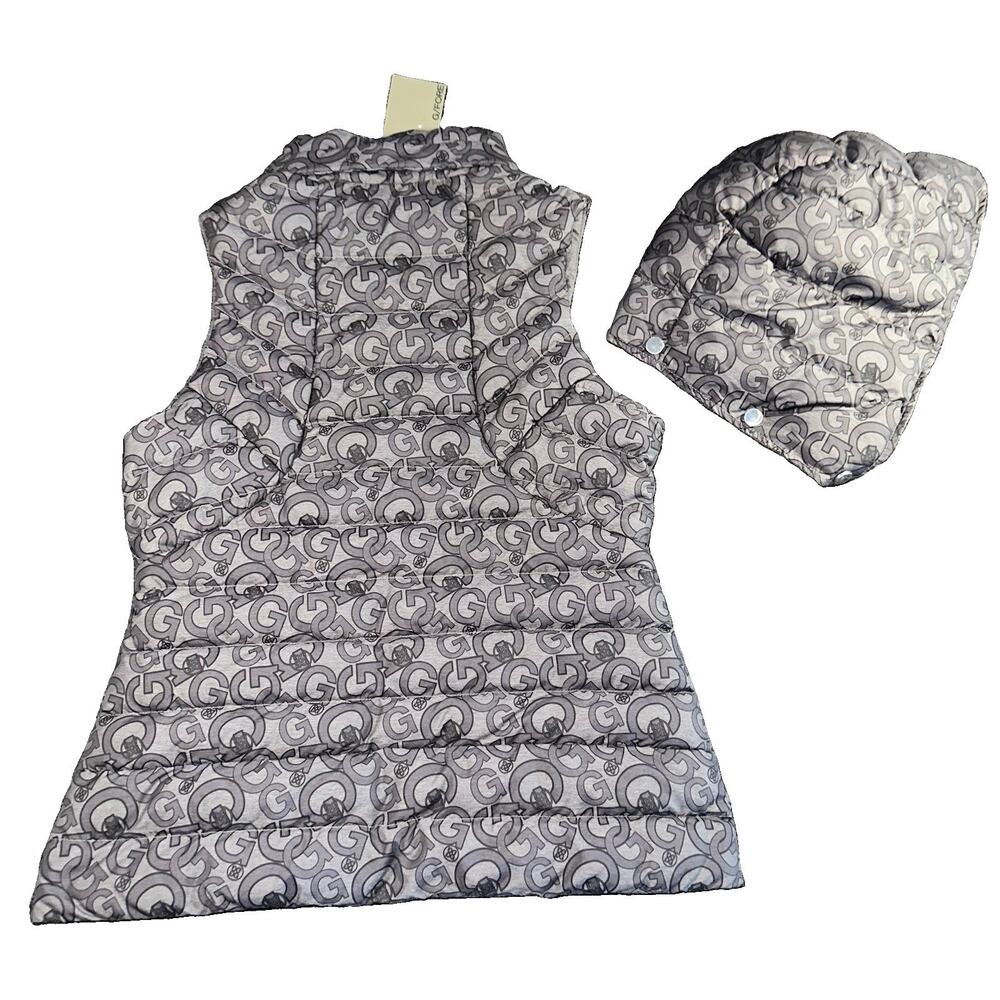 G/FORE Women G's Printed Puffer Golf Vest Removable Hood M NWT Charcoal Gray G4 - Picture 5 of 10